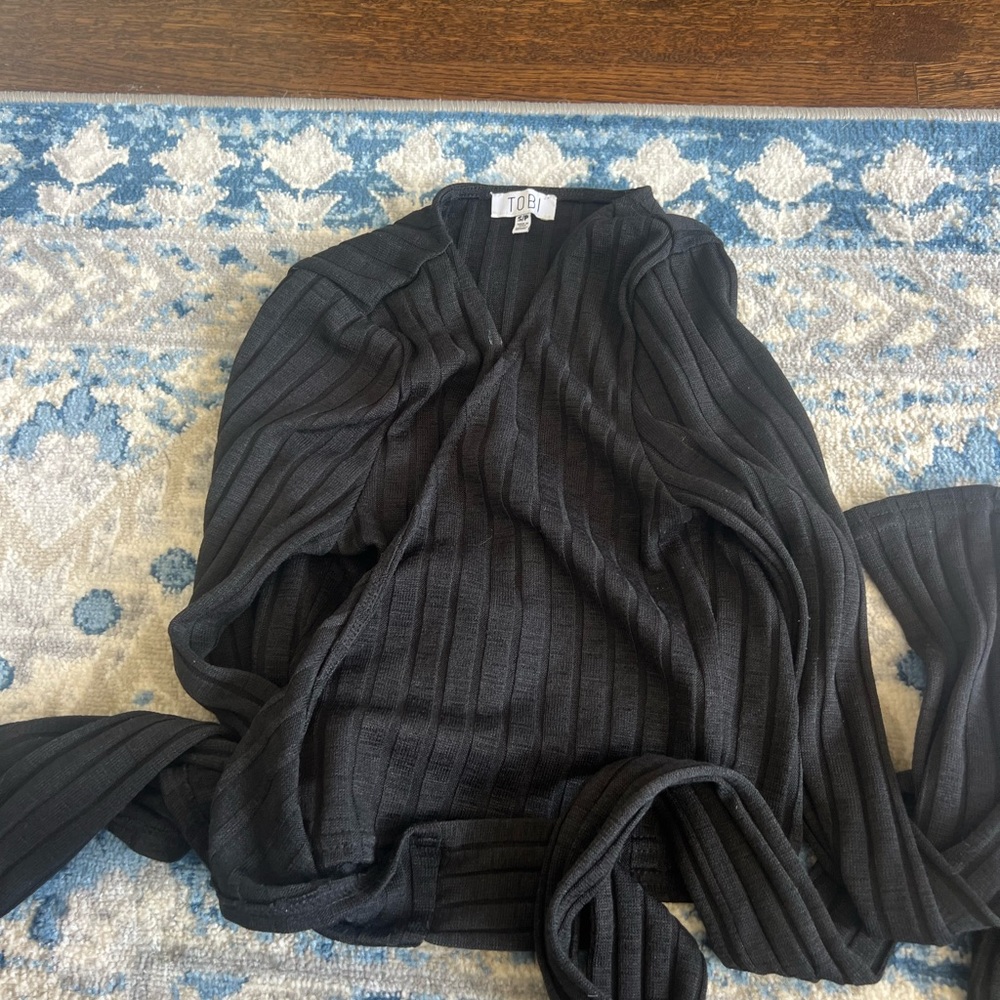 Tobi Black Knit Longsleeve Wrap Top